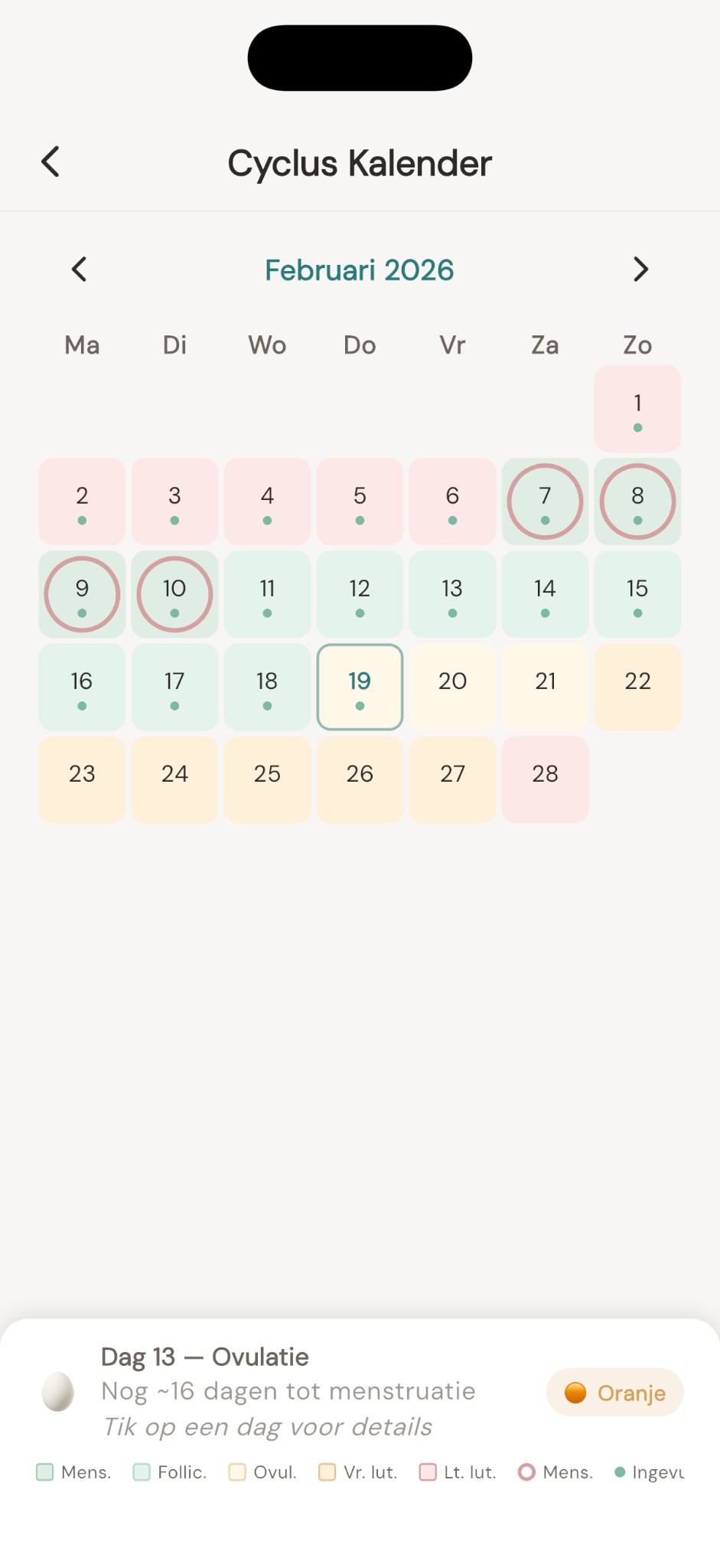Cyclus kalender overzicht